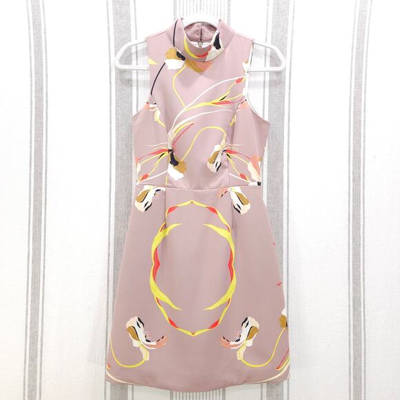 SHILLA Knee Length Cocktail Dress Orchid /‎ Floral Pattern Pencil Skirt Sz XS - Picture 1 of 15